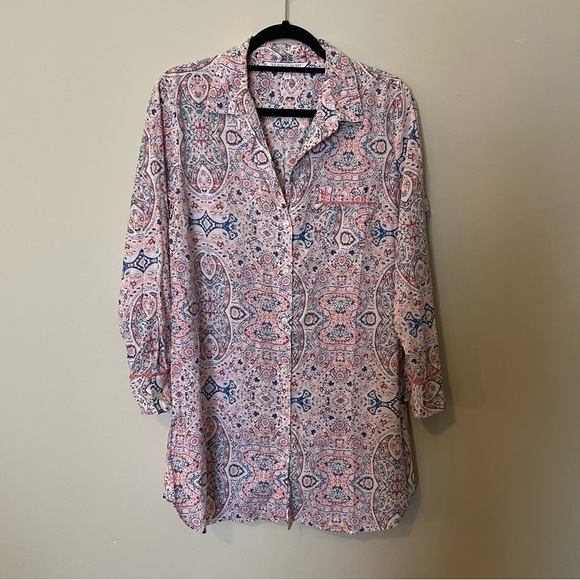 Victoria’s Secret Pink Paisley Long Sleeve Button Up Pajama Dress - Picture 2 of 10